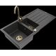 Mexen Andres granīta izlietne, 1,5 bļodas, ar noteku un Telma virtuves jaucējkrānu, raibs melns - 6515-76-670200-50