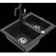 Mexen Carlos granīta izlietne, 1,5 bļodas, ar Carla virtuves jaucējkrānu, melns/sudrabs metālisks - 6518-73-670700-70