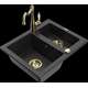 Mexen Carlos granīta izlietne, 1,5 bļodas, ar Carla virtuves jaucējkrānu, melns/sudrabs metālisks - 6518-73-670700-50