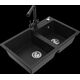Mexen Tomas granīta izlietne, 2 bļodas un Duero virtuves jaucējkrāns, melns - 6516-77-671600-70