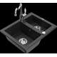 Mexen Carlos granīta izlietne, 1,5 bļodas, ar Carla virtuves jaucējkrānu, melns/sudrabs metālisks - 6518-73-670700-00
