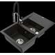 Mexen Gaspar granīta izlietne, 1,5 bļodas, ar noteku un Aster virtuves jaucējkrānu, melns/zelts metālisks - 6507-75-73450-07