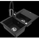 Granīta izlietne Mexen Gaspar 1,5 bļodas ar noteku un virtuves jaucējkrānu Aster, melns - 6507-77-73450-07