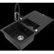 Гранитная мойка Mexen Matias 1,5 чаши со сливом и кухонным смесителем Aster, черный - 6502-77-73450-07