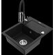 Mexen Enzo granīta izlietne, 1 bļoda, ar noteku un Aster virtuves jaucējkrānu, melns - 6506-77-73450-07