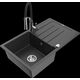 Гранитная мойка Mexen Bruno, 1 чаша, с крылом и кухонным смесителем Aster, крапчатый черный - 6513-76-73450-07