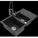Mexen Gaspar granīta izlietne, 1,5 bļodas, ar noteku un Aster virtuves jaucējkrānu, melns/sudrabs metālisks - 6507-73-73450-07