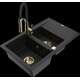Granīta izlietne Mexen Gaspar 1,5 bļodas ar noteku un virtuves jaucējkrānu Aster, melns - 6507-77-73450-57-G