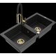 Mexen Mario granīta izlietne, 2 bļodas un Aster virtuves jaucējkrāns, melns/sudrabs metālisks - 6504-73-73450-57-G
