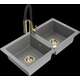 Mexen Mario granīta izlietne, 2 bļodas ar Aster virtuves jaucējkrānu, pelēks - 6504-71-73450-57-G