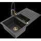 Гранитная мойка Mexen Matias, 1,5 чаши, с крылом и кухонным смесителем Aster, крапчатый черный - 6502-76-73450-57-G