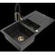 Гранитная мойка Mexen Matias, 1,5 чаши, с крылом и кухонным смесителем Aster, черный/серебристый - 6502-73-73450-57-G