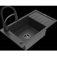 Mexen Elias granīta izlietne, 1 bļoda, ar noteku un virtuves maisītāju Aster, raibs melns - 6511-76-73450-70-B
