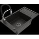 Mexen Elias granīta izlietne, 1 bļoda, ar noteku un virtuves maisītāju Aster, melns/zelts metālisks - 6511-75-73450-07-B
