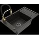 Mexen Elias granīta izlietne, 1 bļoda, ar noteku un virtuves maisītāju Aster, melns/zelts metālisks - 6511-75-73450-57-B