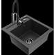 Mexen Vito granīta izlietne, 1 bļoda, ar Aster virtuves jaucējkrānu, raibs melns - 6503-76-73450-07-B
