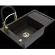 Mexen Elias granīta izlietne, 1 bļoda, ar noteku un virtuves maisītāju Aster, melns/zelts metālisks - 6511-75-73450-57-G