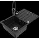 Гранитная мойка Mexen Bruno, 1 чаша, с крылом и кухонным смесителем Aster, черный - 6513-77-73450-07
