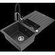 Гранитная мойка Mexen Matias, 1,5 чаши, с крылом и кухонным смесителем Aster, крапчатый черный - 6502-76-73450-07