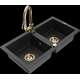 Гранитная мойка Mexen Mario, 2 чаши и кухонный смеситель Elia, черный/серебристый металлик - 6504-73-670101-50