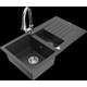 Mexen Matias granīta izlietne, 1,5 bļodas, ar noteku un Elia virtuves jaucējkrānu, raibs melns - 6502-76-670101-00