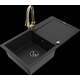 Mexen Leo granīta izlietne, 1 bļoda, ar noteku un Elia virtuves maisītāju, melna - 6501-77-670101-50-B