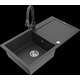 Mexen Leo granīta izlietne, 1 bļoda, ar noteku un Elia virtuves maisītāju, raibs melns - 6501-76-670101-76