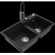 Mexen Tomas granīta izlietne, 2 bļodas ar Aster virtuves maisītāju, melns - 6516-77-73450-07