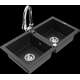 Гранитная мойка Mexen Mario, 2 чаши и кухонный смеситель Elia, черный/серебристый металлик - 6504-73-670101-00