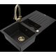 Mexen Matias granīta izlietne 1,5 bļodas ar noteku un Elia virtuves jaucējkrānu, melns - 6502-77-670101-50