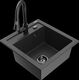 Гранитная мойка Mexen Vito, 1 чаша, со смесителем для кухни Elia, крапчатый черный - 6503-76-670101-70-B