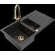 Mexen Matias granīta izlietne, 1,5 bļodas, ar noteku un Elia virtuves jaucējkrānu, melns/sudrabs metālisks - 6502-73-670101-50