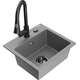 Гранитная мойка Mexen Milo, 1 чаша, со смесителем для кухни Elia, серый - 6505-71-670101-70-B