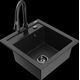 Гранитная мойка Mexen Vito, 1 чаша, со смесителем для кухни Elia, черный/серебристый металлик - 6503-73-670101-70-B