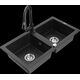 Гранитная мойка Mexen Mario, 2 чаши и кухонный смеситель Elia, черный/серебристый металлик - 6504-73-670101-70