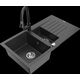 Mexen Matias granīta izlietne, 1,5 bļodas, ar noteku un Elia virtuves jaucējkrānu, raibs melns - 6502-76-670101-70