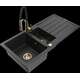 Mexen Andres granīta izlietne, 1,5 bļodas, ar noteku un Aster virtuves jaucējkrānu, melns/sudrabs - 6515-73-73450-57-G
