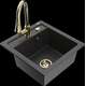 Гранитная мойка Mexen Vito, 1 чаша, со смесителем для кухни Elia, крапчатый черный - 6503-76-670101-50