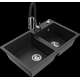 Mexen Tomas granīta izlietne, 2 bļodas un Aster virtuves jaucējkrāns, melns/sudrabs metālisks - 6516-73-73450-07