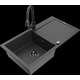 Mexen Leo granīta izlietne, 1 bļoda, ar noteku un Elia virtuves maisītāju, raibs melns - 6501-76-670101-70-B
