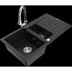 Mexen Matias granīta izlietne 1,5 bļodas ar noteku un Elia virtuves jaucējkrānu, melns - 6502-77-670101-00