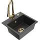 Гранитная мойка Mexen Milo, 1 чаша, со смесителем для кухни Elia, крапчатый черный - 6505-76-670101-50