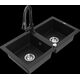 Mexen Mario granīta izlietne, 2 bļodas ar Elia virtuves jaucējkrānu, melns - 6504-77-670101-70