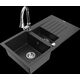 Mexen Matias granīta izlietne, 1,5 bļodas, ar noteku un Elia virtuves jaucējkrānu, melns/sudrabs metālisks - 6502-73-670101-00