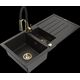 Гранитная мойка Mexen Andres, 1,5 чаши, с крылом и кухонным смесителем Aster, черный/золотой металлик - 6515-75-73450-57-G