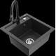 Гранитная мойка Mexen Vito, 1 чаша, со смесителем для кухни Elia, крапчатый черный - 6503-76-670101-70