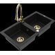 Mexen Mario granīta izlietne, 2 bļodas ar Elia virtuves jaucējkrānu, melns - 6504-77-670101-50