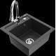 Гранитная мойка Mexen Vito, 1 чаша, со смесителем для кухни Elia, крапчатый черный - 6503-76-670101-00