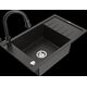 Гранитная мойка Mexen Elias, 1 чаша, с крылом и кухонным смесителем Elia, черный/золотой металлик - 6511-75-670101-70