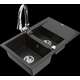 Mexen Gaspar granīta izlietne, 1,5 bļodas, ar noteku un Elia virtuves jaucējkrānu, melns/zelts metālisks - 6507-75-670101-00